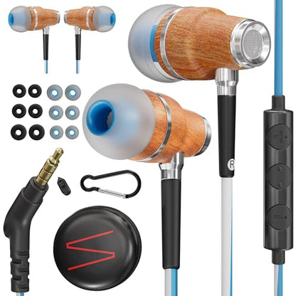 Symphonized Premium Wooden Wired Earbuds with Microphone (Aux 3.5mm Jack) - color: Blue, style: 3.5mm Aux