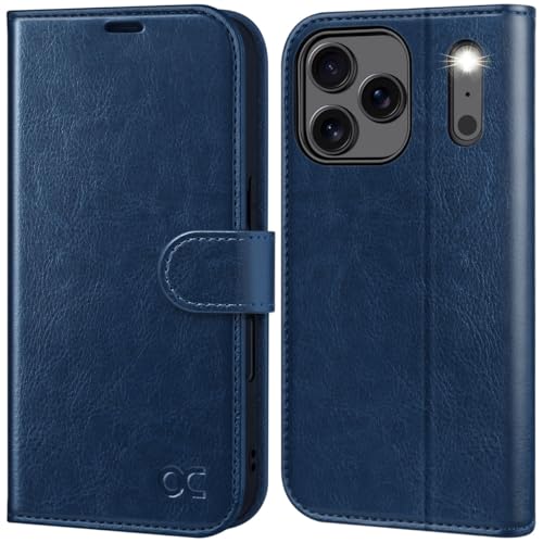 OCASE Compatible with iPhone 17 Pro Wallet Case, PU Leather Flip Folio Case with Card Holders RFID Blocking Kickstand [Shockproof TPU Inner Shell] Phone Cover 6.3 Inch 2025, Blue - color: Blue