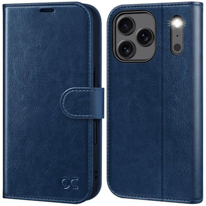 OCASE Compatible with iPhone 17 Pro Wallet Case, PU Leather Flip Folio Case with Card Holders RFID Blocking Kickstand [Shockproof TPU Inner Shell] Phone Cover 6.3 Inch 2025, Blue - color: Blue