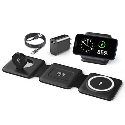 Fold Magnetic Wireless Charger for iPhone: Compact Charging Pad Fit Travel - color: Dark black