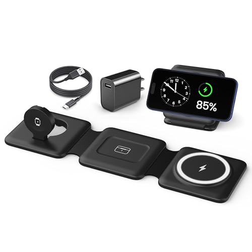 Fold Magnetic Wireless Charger for iPhone: Compact Charging Pad Fit Travel - color: Dark black