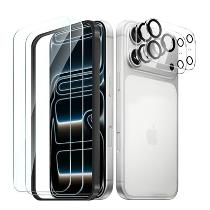 2+2 Pack compatible with iPhone 17 Pro Max Screen Protector Tempered Glass with Camera Lens Protector, Protection Film with Easy Installation Frame, 9H Hardness, Scratch Resistant, Case Friendly - size: iP17 Pro Max transparent