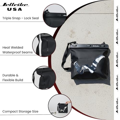 Jettribe Waterproof PWC Ride Bag - Submersible Dry Bag Pouch with Triple Snap-Lock & Heat Welded Seams - Adjustable Shoulder Strap Crossbody for Jet Ski, Kayaking, Boating & Beach - 11" x 8.5"