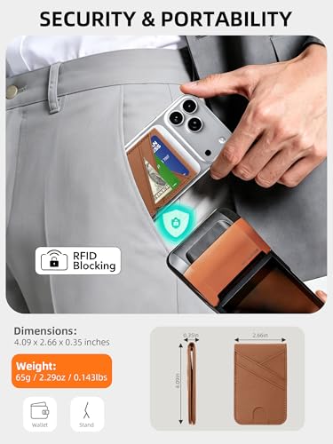 for MagSafe Wallet Magnetic iPhone Card Holder with Adjustable Stand, Brown - color: Brown