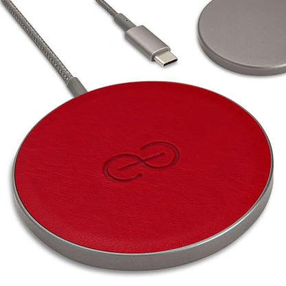 Dreem Empower Magnetic Wireless Charger Pad – Compatible with MagSafe for iPhone 18/17/16/15/14/13/12 & Qi-Certified Devices – Premium Vegan Leather [RED] - color: Red