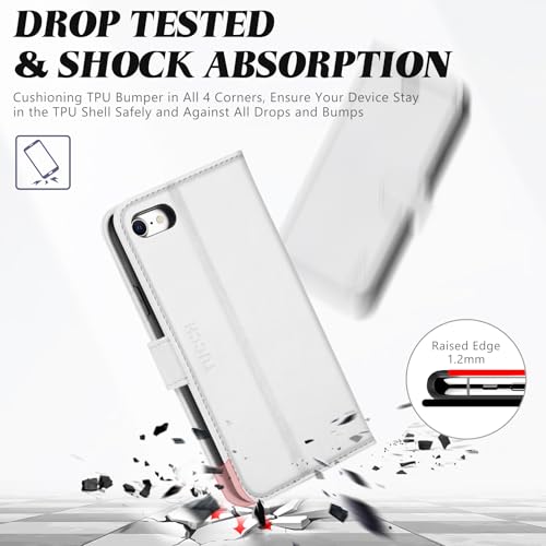 TUCCH Case Wallet for iPhone SE 2022/SE 2020/iPhone 8/7 (4.7"), White | 3 Card Holders, Kickstand, PU Leather, Shockproof TPU Shell, Magnetic Closure, Protective Folio Cover - color: White