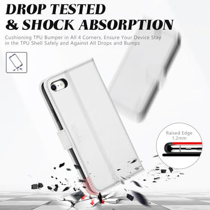 TUCCH Case Wallet for iPhone SE 2022/SE 2020/iPhone 8/7 (4.7"), White | 3 Card Holders, Kickstand, PU Leather, Shockproof TPU Shell, Magnetic Closure, Protective Folio Cover - color: White