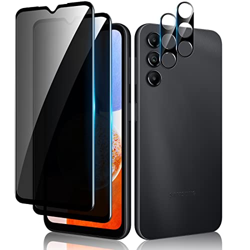 [2+2 Pack] Privacy Screen Protector for Samsung Galaxy A14 5G with Camera Lens Protector, Anti-Spy Tempered Glass Film, Full Coverage, Anti-Scratch, Bubble Free, Case Friendly, Easy Installation - size: Samsung Galaxy A14