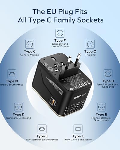 MOMAX 70W GaN Universal Travel Adapter, All-in-One Travel Charging - color: Gold, size: 70W