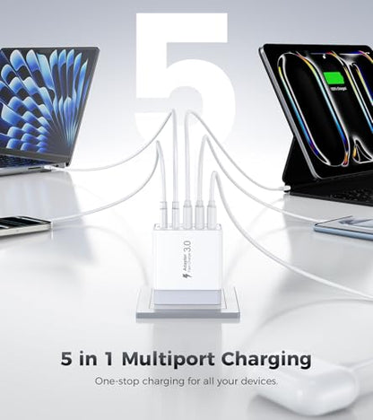 [2-Pack] 60W USB C Wall Charger,5-Port Fast USB C Charging Block - color: Updated White