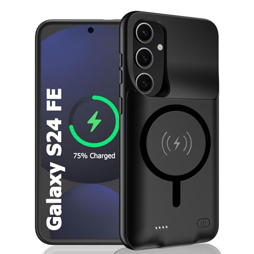 Battery Case for Galaxy S24 FE,12000mAh Portable Protective Smart Wireless Charging Case Support Carplay Compatible with Galaxy S24 FE(6.7 inches)Rechargeable Extended Battery Charger Case(Black) - size: for Galaxy S24 FE