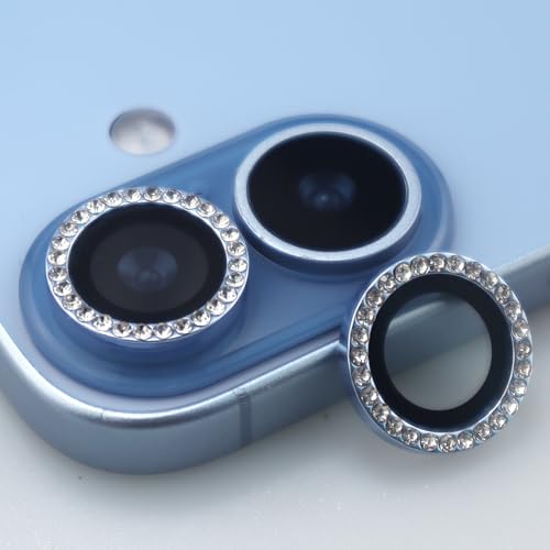 BONVAN for iPhone 17 Camera Lens Protector Bling Glitter Diamond Metal Crystal Tempered Glass Screen Accessories Rhinestones Lens Cover (Light Blue) - color: Light Blue
