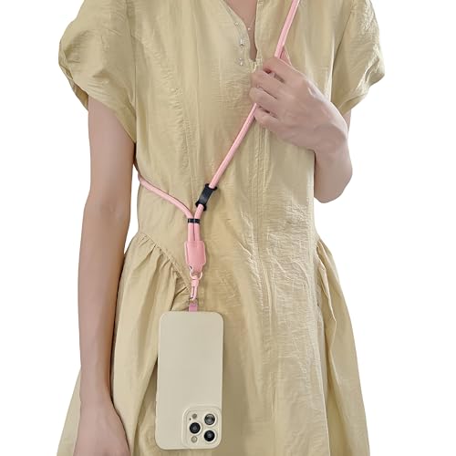 Phone Leather Lanyard with Tabs,Adjustable Anti Theft Phone Crossbody Strap for iPhone and Smartphone,Purse - color: Pink