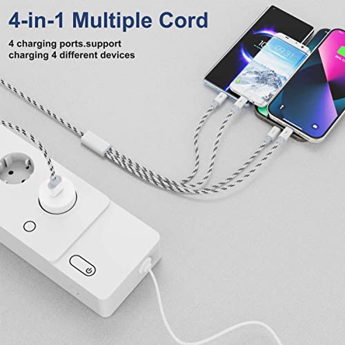 USB A/C Multi Charger Cable, 4 in 1 Charging Cords for Multiple Devices 10ft
