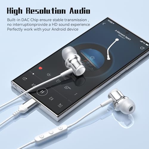 USB C Headphones Wired Earbuds for Samsung Galaxy S26 S25 S24 A57 iPhone 17 - color: White