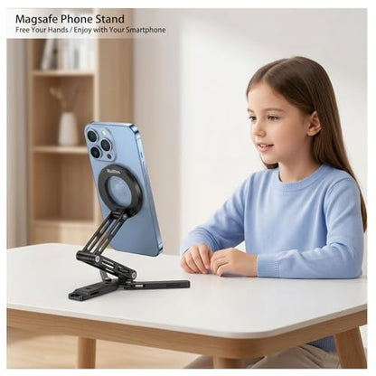 Ruittos for Magsafe Phone Stand & Tripod Adapter, Aluminum iPhone Mount with Arca-Swiss Base,1/4" Thread Foldable Desktop Stand & Selfie Stick Grip, Compatible with iPhone 17/16...Andriod