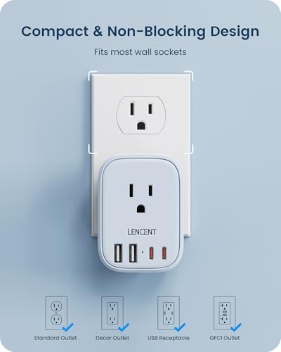 LENCENT Multi Plug Outlet Extender with USB C, Electrical Outlet Expander - color: Blue