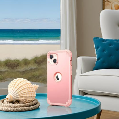 IDweel for iPhone 15 Case with Screen Protector for Women, 3 in 1 Shockproof Slim Fit Hybrid Heavy Duty Hard PC Cover Soft Silicone Bumper Full Body Case,Rose Gold - color: Rose Gold