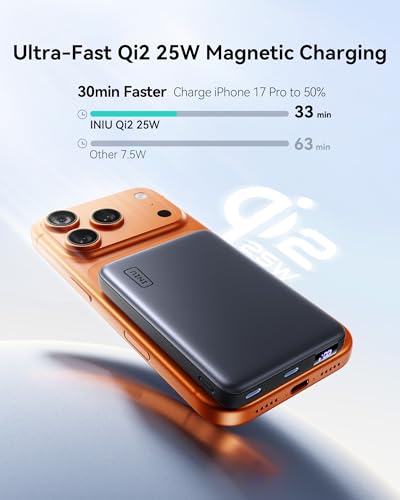INIU for MagSafe Qi2.2 25W Portable Charger, Slimmest 10000mAh Power Bank - color: Purple