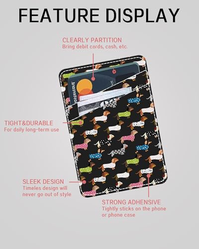 Phone Card Holder, Dual Pocket Leather Phone Wallet Adhesive Stick On, Cute Card Holder, Credit Card Holder for Phone Case Colorful Dogs - color: Colorful Dogs