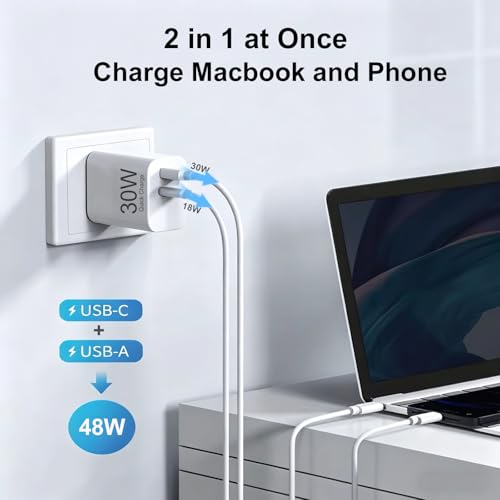 30W USB C Charger Block, GaN Fast Charger with USB-C & USB-A Dual Port, PD PPS QC 3.0 Wall Charger Adapter for iPhone 17/16/15/14, Samsung Galaxy, iPad, Pixel, Black