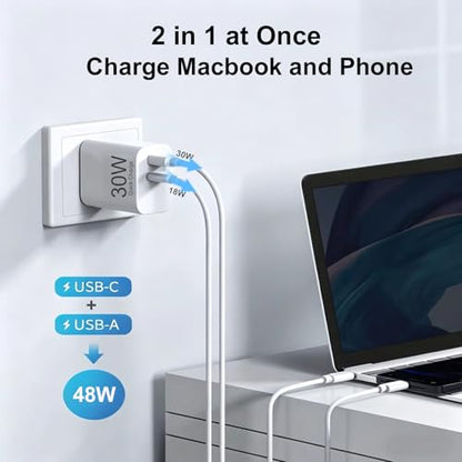 30W USB C Charger Block, GaN Fast Charger with USB-C & USB-A Dual Port, PD PPS QC 3.0 Wall Charger Adapter for iPhone 17/16/15/14, Samsung Galaxy, iPad, Pixel, Black