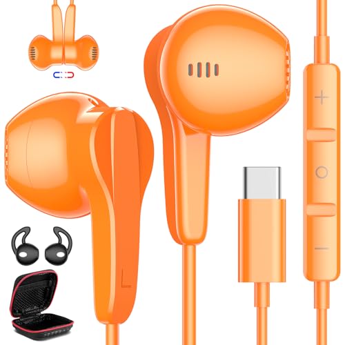 USB C Headphones Wired for iPhone 17 18 Pro Max Duo Air 16 15 Plus, Orange - color: Orange