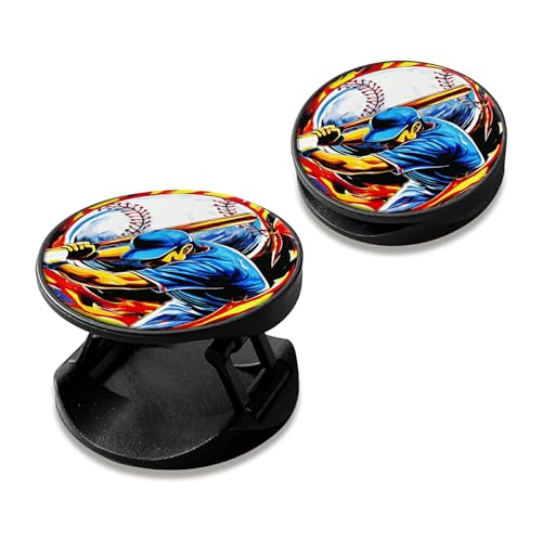 [2 Pack] Cell Phone Grip with Expanding Kickstand, Baseball Man - color: Baseball Man