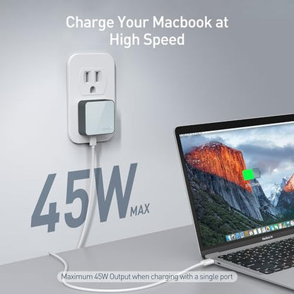 Nekmit Flat USB C Wall Charger, 47W Dual Ports USB C Charger Block, PPS Fast Charging Wall Plug for iPhone 17/17 Pro/17 Pro Max, Galaxy, MacBook Air, iPad, AirPods and More - color: Blue