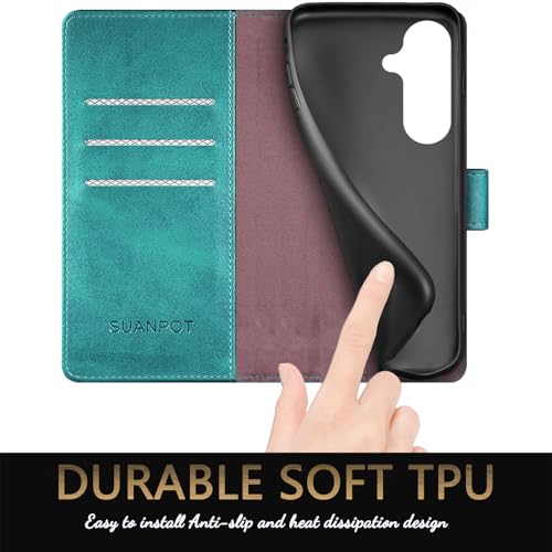 SUANPOT Compatible with Samsung Galaxy S26 Plus Wallet case with RFID Blocking Credit Card Holder,Flip Book PU Leather Protective Cover Women Men for Samsung S26 Plus Phone case Blue Green - color: Blue Green, size: Samsung Galaxy S26 Plus