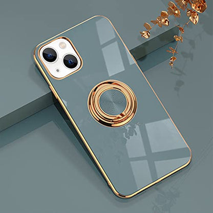 Compatible with iPhone 13 Rose Gold Case for Women Girls - Kickstand Ring Holder 360 TPU Rotation with Stand, Glitter Plating Edge, Magnetic Mount - Slim Luxury Girly Cover Gray - color: Gray, size: iPhone 13