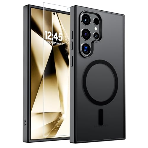 SUPFINE Magnetic for Samsung Galaxy S24 Ultra Case with Screen Protector, (Built-in Magnets) (Military Grade Drop Protection) Slim Translucent Shockproof Phone Case,Black - color: Black, size: S24 Ultra 6.8"