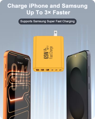 2-Pack 65W USB C Charger Block, 6-Port Fast Wall Charging Block [3 PD USB-C & 3 QC USB-A] for iPhone 17 16 15 Pro Max, iPad Pro, Galaxy S26 S25, Pixel 10 9, iWatch,Google & More - color: Yellow