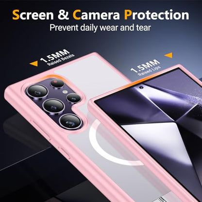 SPIDERCASE Magnetic for Samsung Galaxy S24 Ultra Case, with Invisible Kickstand [Military Grade Drop Protection] [2 pcs Tempered Glass Screen Protectors] Shockproof Slim Case,Pink - color: Pink