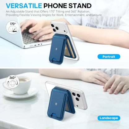 SHIELDON Genuine Leather for MagSafe Wallet, Adjustable Stand, Royal Blue - color: Royal Blue
