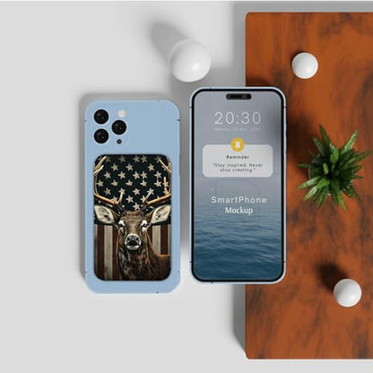 Phone Credit Card Holder Stick on, Phone Case Wallet, Cell Phone Pocket Self Adhesive Stretchy Lycra Stick on Wallet ID Credit Card Case Pouch Sleeve for All Smartphones, American Flag Deer - color: 333