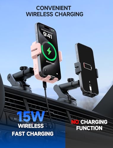 Wireless Car Charger 15W Auto Clamping Phone Holder Dash Windshield Vent - color: Pink