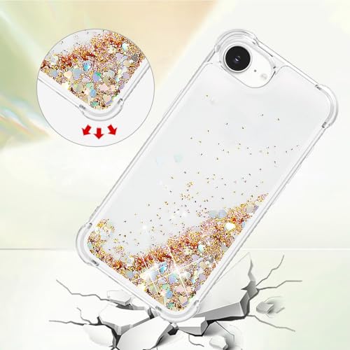 Bling Glitter Case for Apple iPhone 16e.Liquid Gold | Soft TPU Sparkly Flowing Liquid Floating Clear Case for Women Girls Cover for Apple iPhone 16e - color: Gold