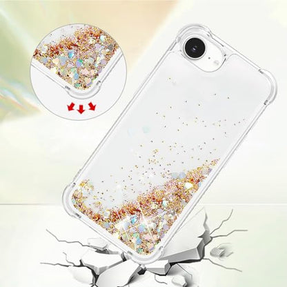 Bling Glitter Case for Apple iPhone 16e.Liquid Gold | Soft TPU Sparkly Flowing Liquid Floating Clear Case for Women Girls Cover for Apple iPhone 16e - color: Gold