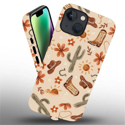 ZHEGAILIAN Case Compatible with iPhone 13/14,Denim Boots Cactus Design Phone Case,Matte Mixed Double-Layer Hard Shell+Soft Silicone TPU Shock Protective - color: Denim boots cactus, size: iPhone 13/14