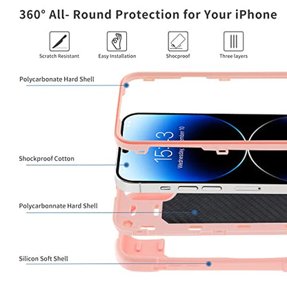 MARKILL Compatible with iPhone 14 Pro Case 6.1 Inch with Built-in Ring Stand, Military Grade Drop Protection Full Body Rugged Heavy Duty Case 3 in 1 Protective Durable Cover Pink - color: Pink, size: iPhone 14 Pro 6.1"
