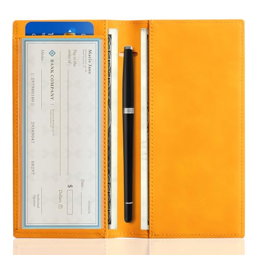 CoBak Checkbook Cover for Women & Men - PU Leather Case with RFID Blocking | Classic Design Check Book Holder for Personal and Business - color: Bourbon