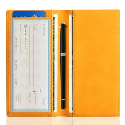 CoBak Checkbook Cover for Women & Men - PU Leather Case with RFID Blocking | Classic Design Check Book Holder for Personal and Business - color: Bourbon