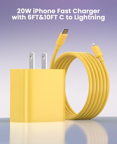 iPhone Charger Fast Charging, USB C Charger Block, 6FT/10FT Lightning Cable - color: yellow