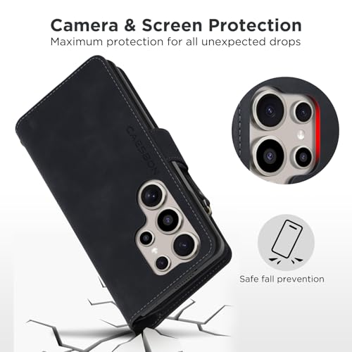 for Samsung Galaxy S24-Ultra-Wallet Case: with RFID Blocking Card Slots (6 Cards) | Soft PU Leather Magnetic Snap Zipper Pocket | Crossbody Wrist Strap Protective Phone Cover - Black - color: Black, size: Galaxy S24 Ultra（6.8‘’）