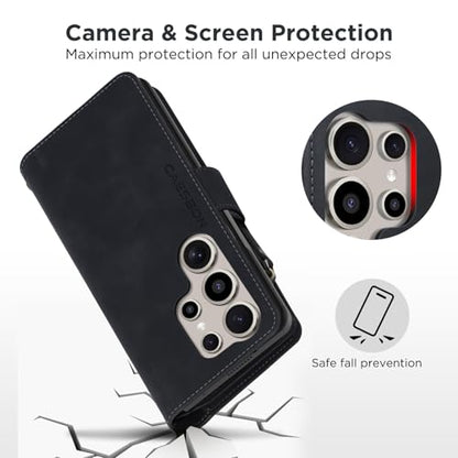 for Samsung Galaxy S24-Ultra-Wallet Case: with RFID Blocking Card Slots (6 Cards) | Soft PU Leather Magnetic Snap Zipper Pocket | Crossbody Wrist Strap Protective Phone Cover - Black - color: Black, size: Galaxy S24 Ultra（6.8‘’）
