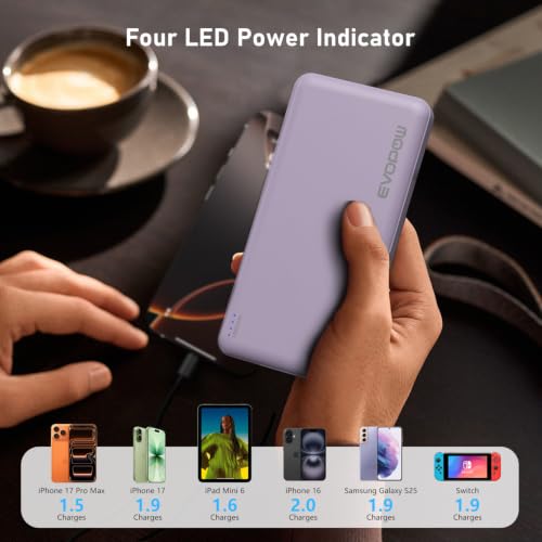Portable Charger, 10000mAh Power Bank, Travel Battery Pack - color: Purple