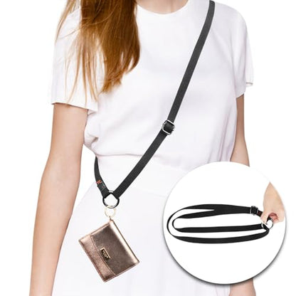 Dual-use Adjustable Lanyard End-to-end Connection Lanyard Anti-lost Neck Strap Holder for Keys Wallet Camera - color: Black Lanyard, size: Long Crossbody Lanyard - Cotton
