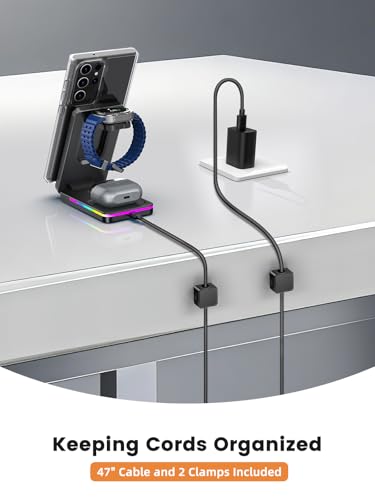 Magnetic Wireless Charger for Samsung, 3 in 1 Travel Charging Station - color: Black