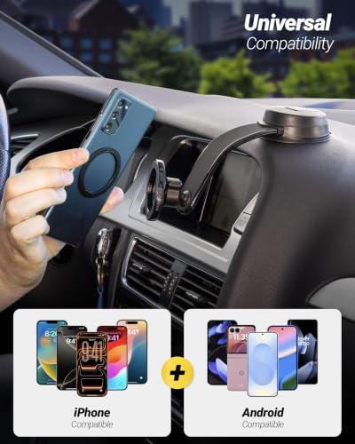 Scosche MagicMount MS Flex MagSafe Phone Holder for Car, Magnetic Phone Mount with StickGrip Suction Cup for Dashboard & Windshield, Includes Vent Clip for Vent Mount, Compatible with iPhone & Android